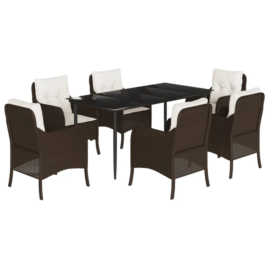 Ensemble à manger de jardin et coussins 7 pcs marron rotin - 2