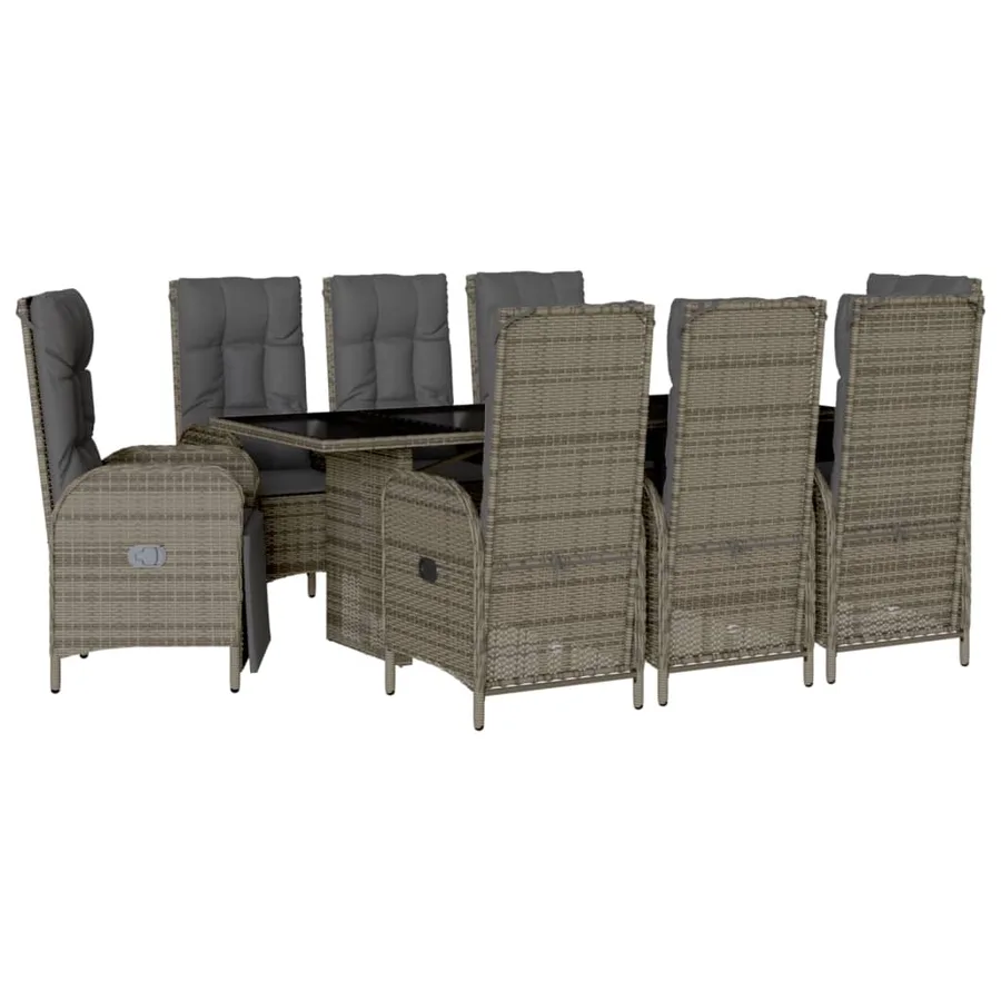 Ensemble à manger de jardin 9 pcs coussins gris résine tressée - 2