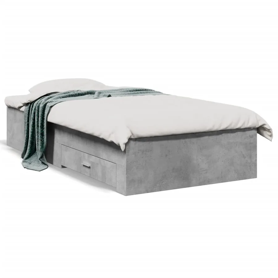 Cadre de lit avec tiroirs sans matelas gris béton 90x190 cm - 2