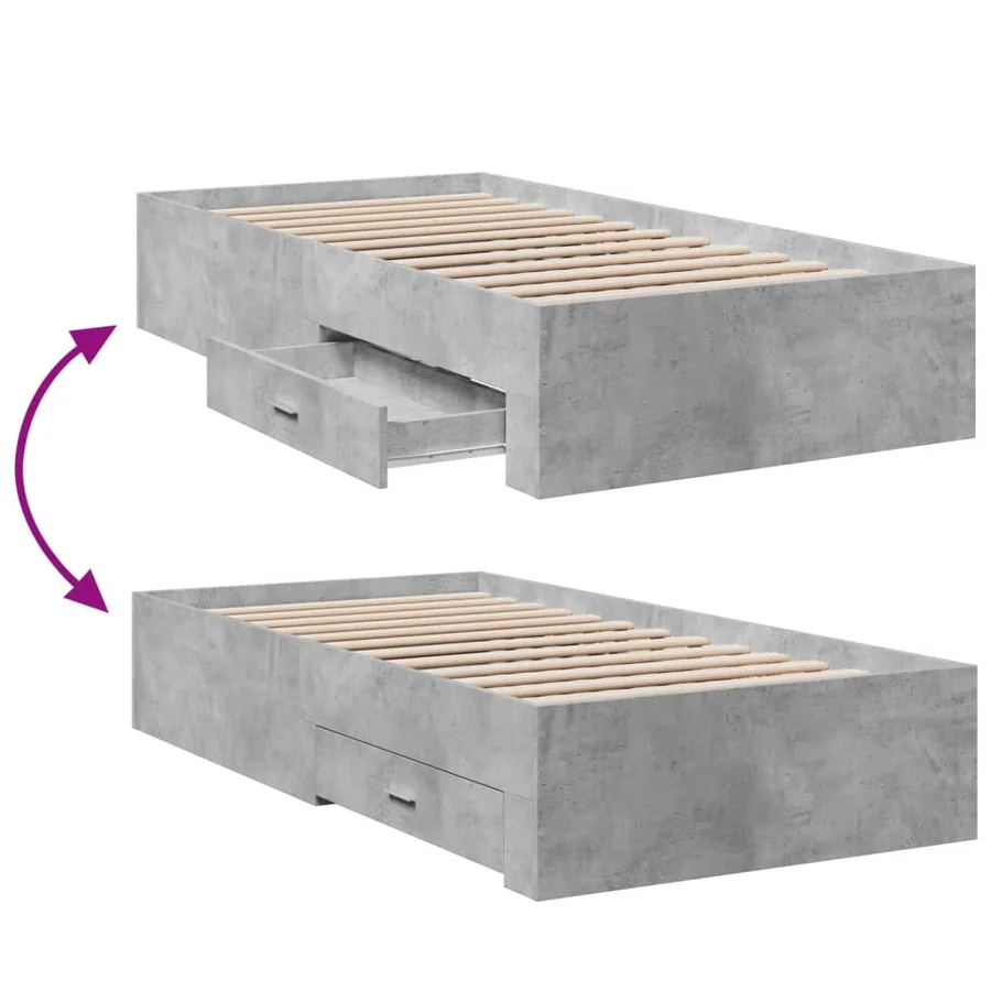 Cadre de lit avec tiroirs sans matelas gris béton 90x190 cm - 7