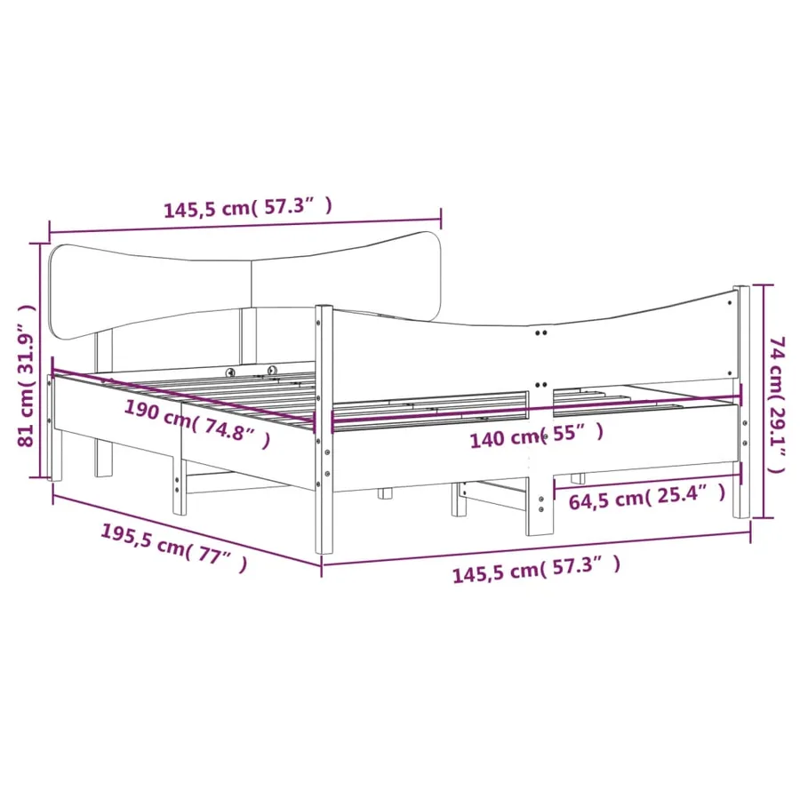 Cadre de lit sans matelas cire marron 140x190cm bois pin massif - 9