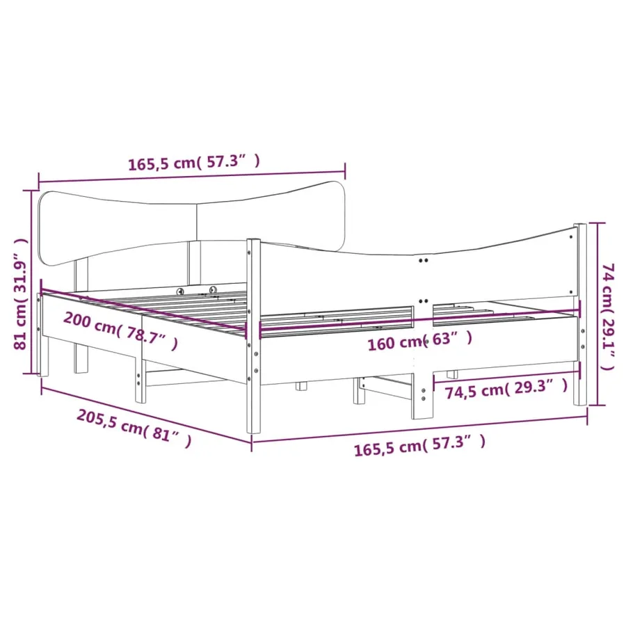 Cadre de lit sans matelas blanc 160x200 cm bois de pin massif - 9