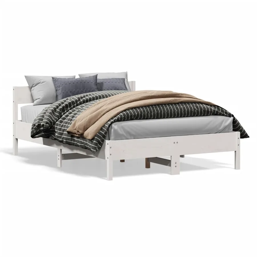 Cadre de lit sans matelas blanc 140x190 cm bois de pin massif - 2