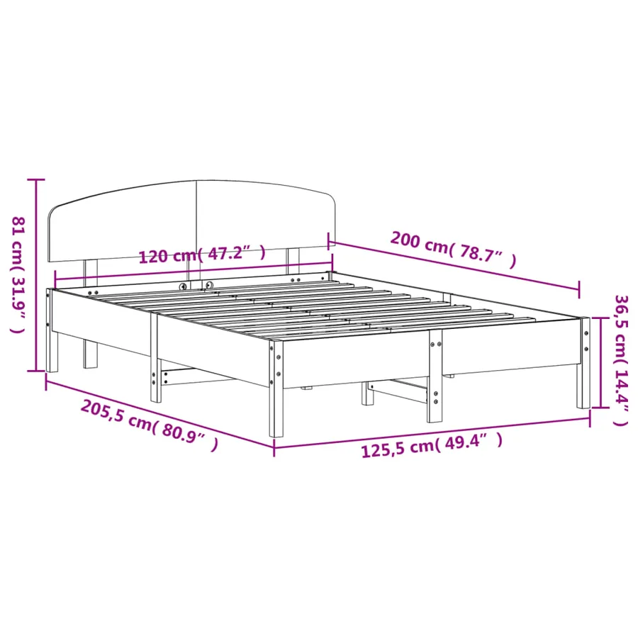 Cadre de lit sans matelas cire marron 120x200cm bois pin massif - 9