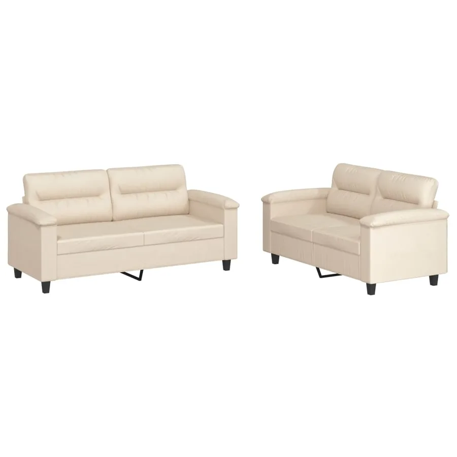 Ensemble de canapés 2 pcs avec coussins beige tissu microfibre - 2