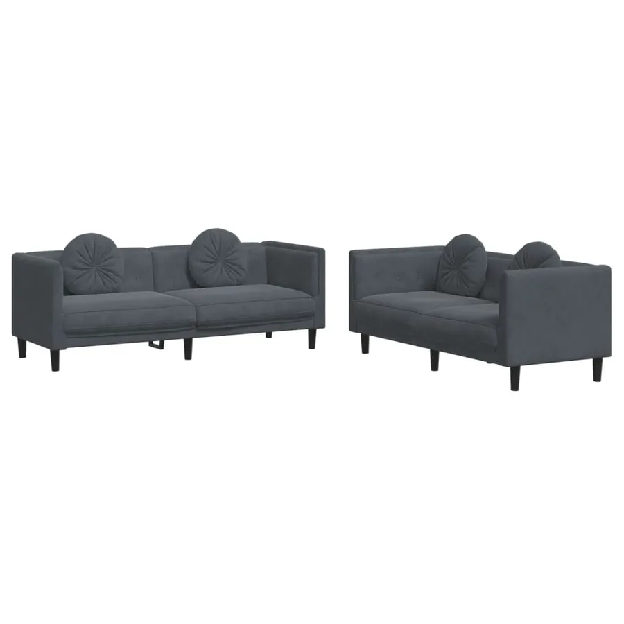 Ensemble de canapés 2 pcs avec coussins gris foncé velours - 2