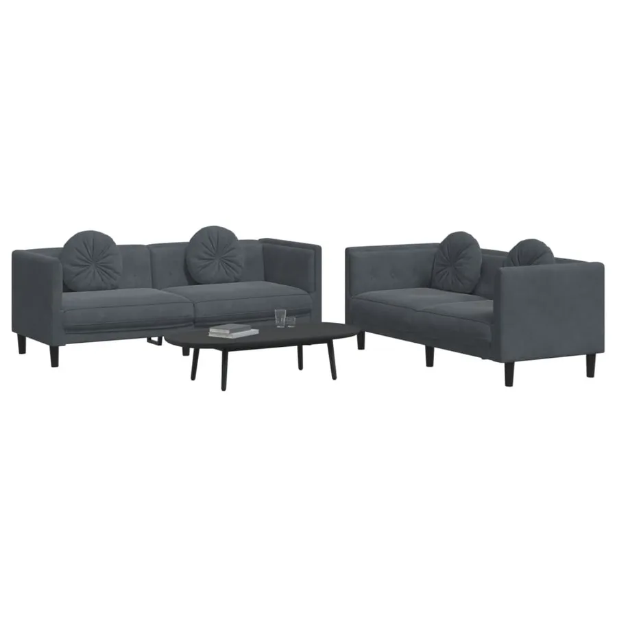 Ensemble de canapés 2 pcs avec coussins gris foncé velours - 3