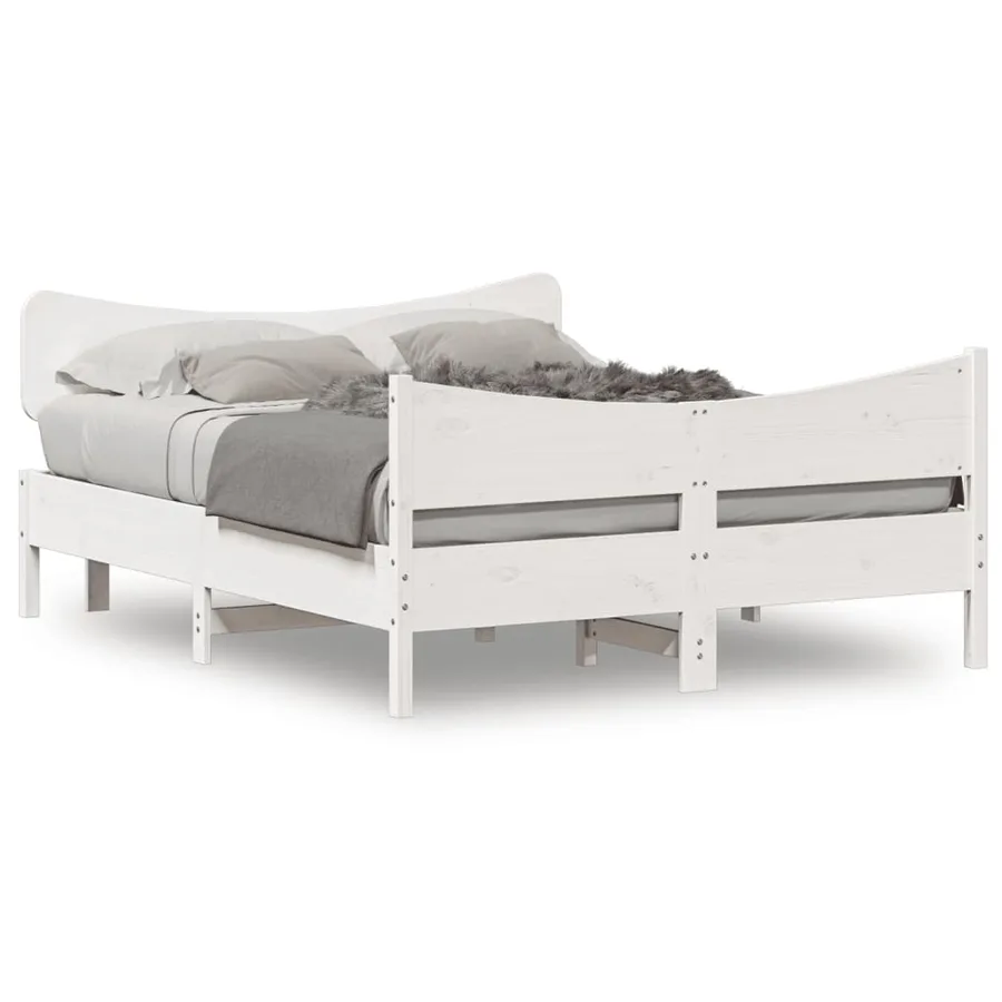 Cadre de lit sans matelas blanc 135x190 cm bois de pin massif - 2