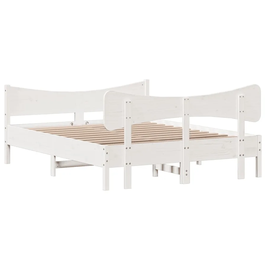 Cadre de lit sans matelas blanc 135x190 cm bois de pin massif - 6