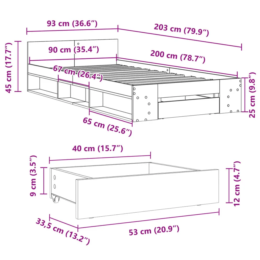 Cadre de lit avec tiroir sans matelas chêne marron 90x200 cm - 10