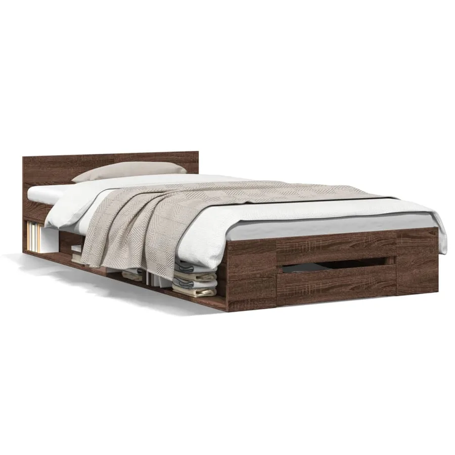 Cadre de lit avec tiroir sans matelas chêne marron 90x200 cm - 2