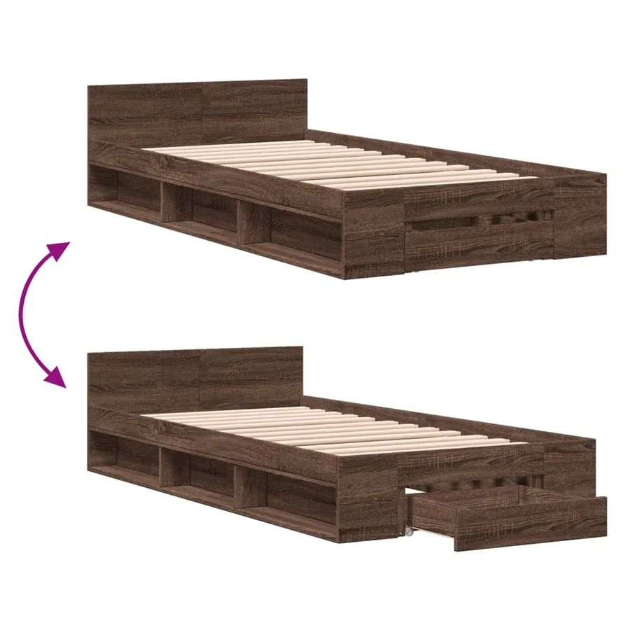Cadre de lit avec tiroir sans matelas chêne marron 90x200 cm - 7