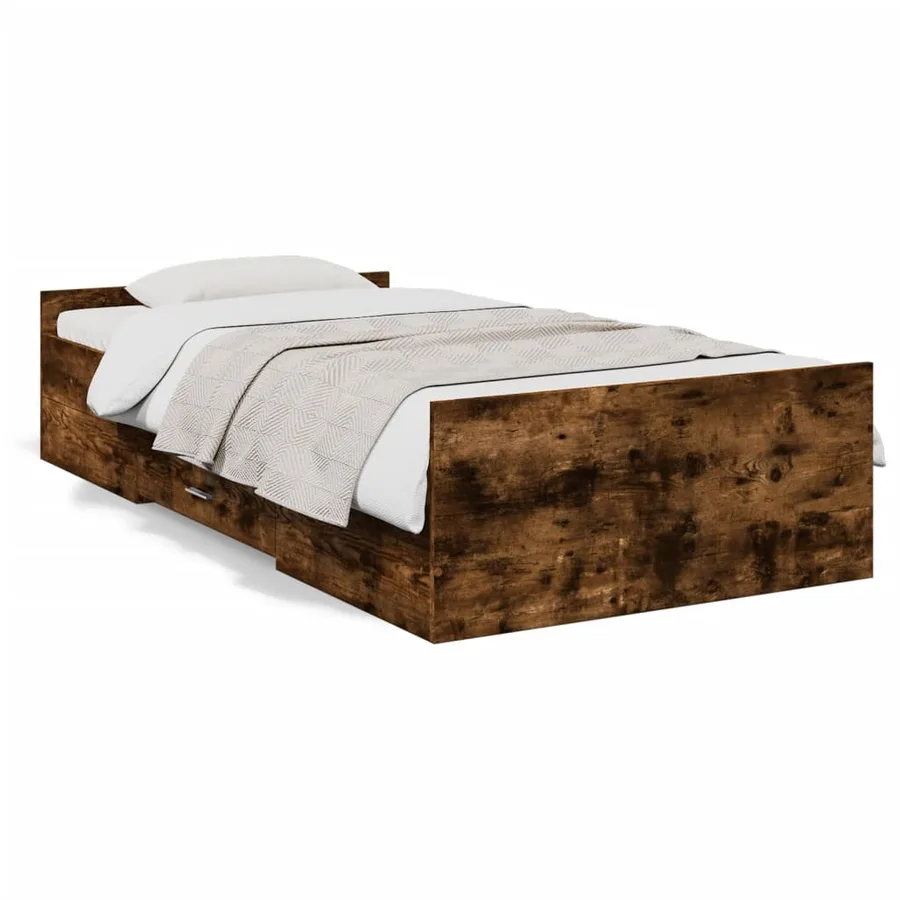 Cadre de lit avec tiroirs sans matelas chêne fumé 90x200 cm - 2