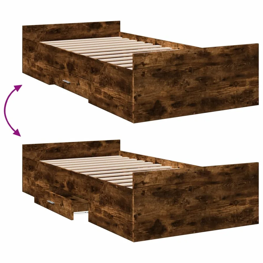 Cadre de lit avec tiroirs sans matelas chêne fumé 90x200 cm - 7