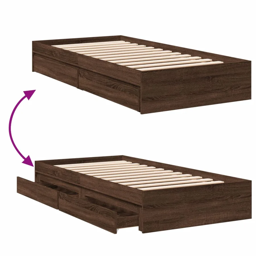 Cadre de lit avec tiroirs sans matelas chêne marron 100x200 cm - 7