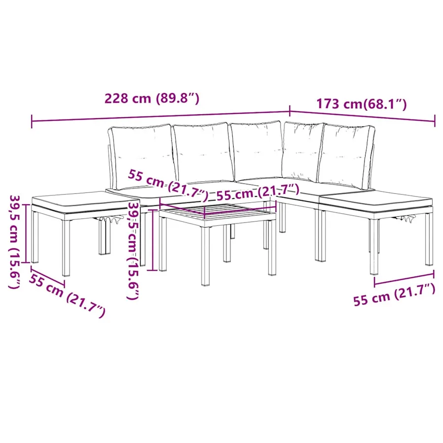 Salon de jardin avec coussins 5 pcs noir acier enduit de poudre - 10