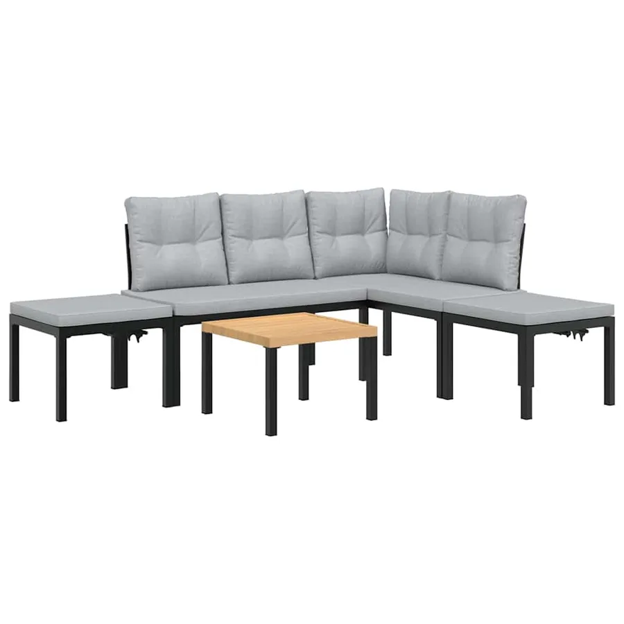 Salon de jardin avec coussins 5 pcs noir acier enduit de poudre - 2