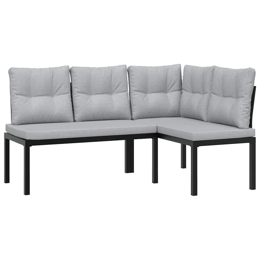 Salon de jardin avec coussins 5 pcs noir acier enduit de poudre - 3