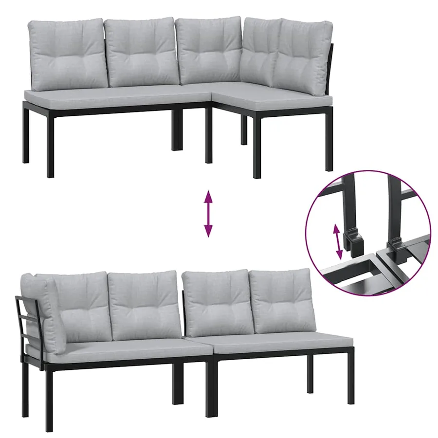 Salon de jardin avec coussins 5 pcs noir acier enduit de poudre - 6