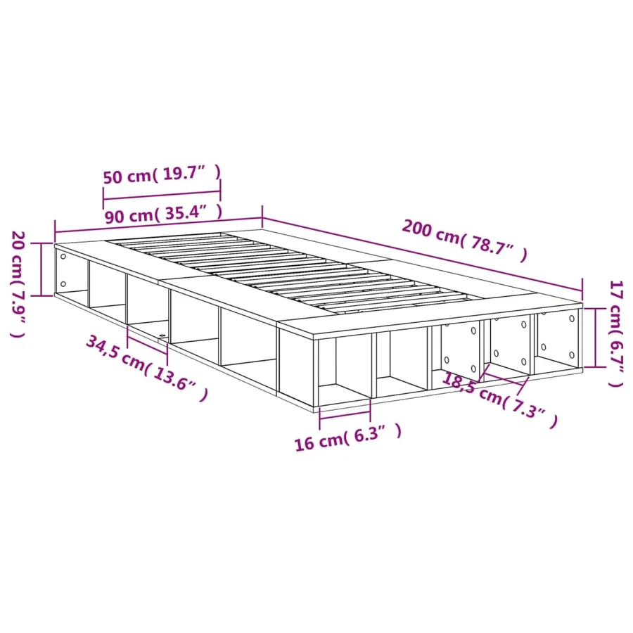 Cadre de lit sans matelas chêne sonoma 90x200 cm - 10