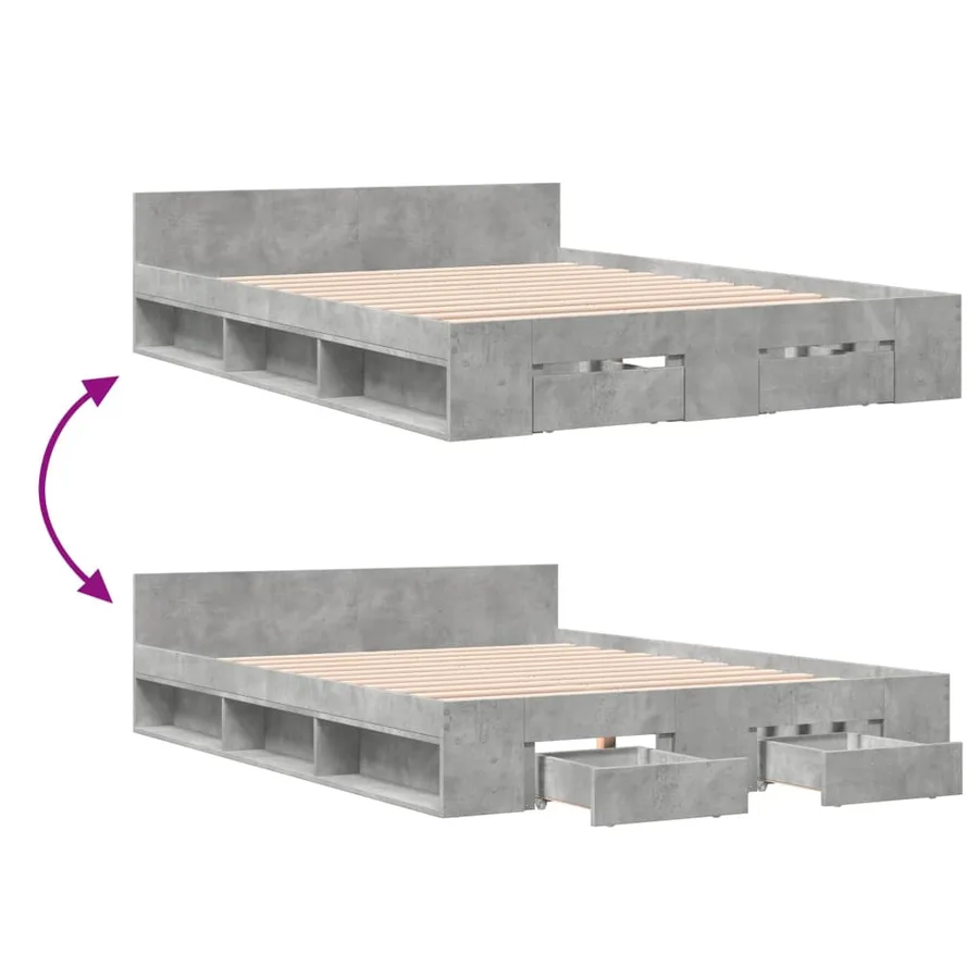 Cadre de lit avec tiroirs sans matelas gris béton 120x190 cm - 7