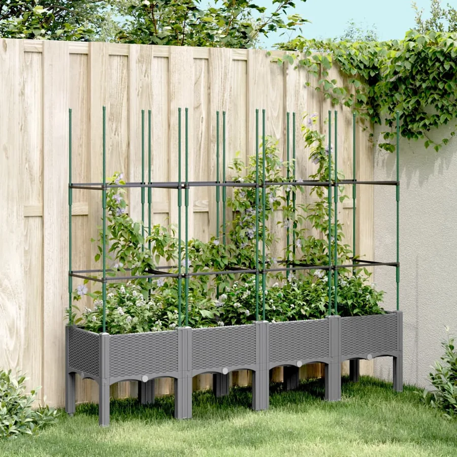 Jardinière avec treillis gris clair 160x40x142,5 cm PP