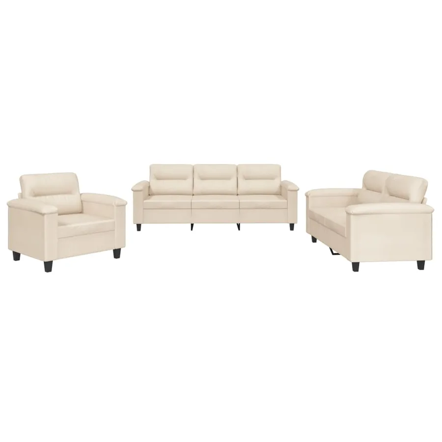 Ensemble de canapés 3 pcs avec coussins beige tissu microfibre - 2