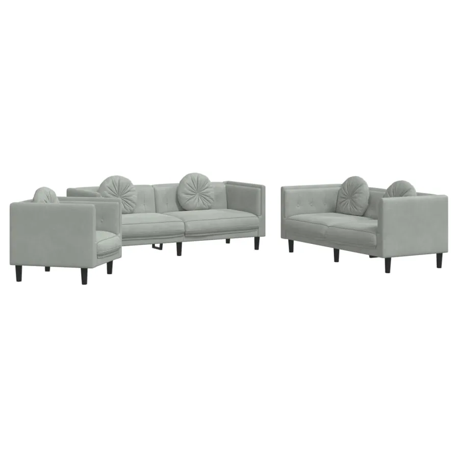 Ensemble de canapés 3 pcs avec coussins gris clair velours - 2