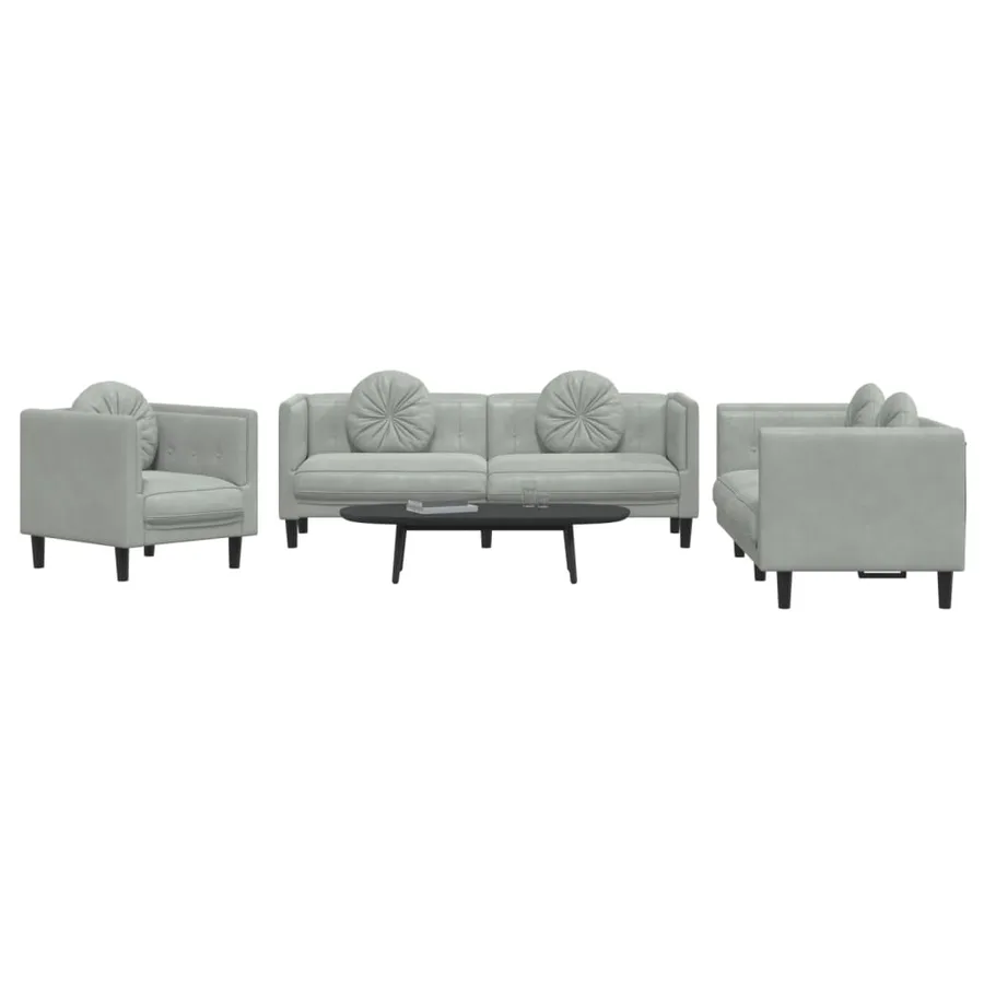 Ensemble de canapés 3 pcs avec coussins gris clair velours - 3