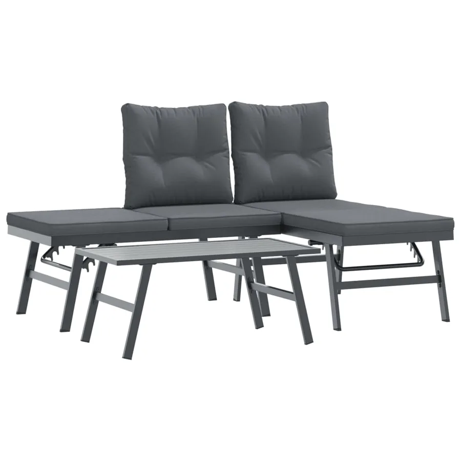 Ensemble de bancs de jardin avec coussins 3 pcs noir - 2