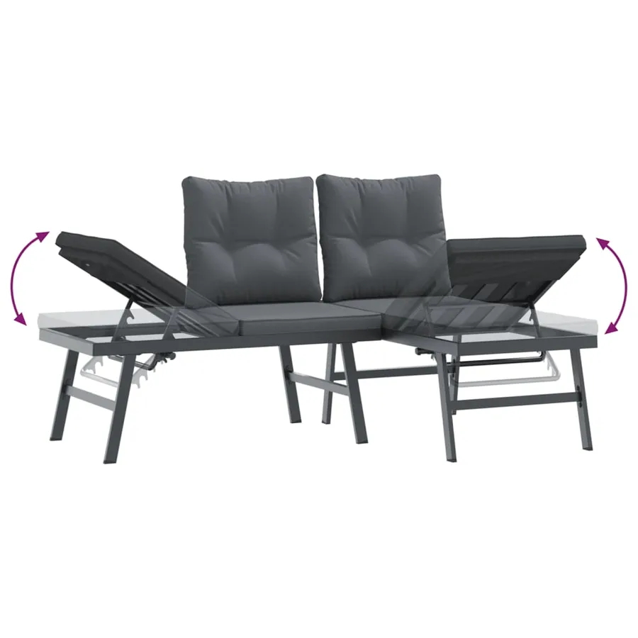 Ensemble de bancs de jardin avec coussins 3 pcs noir - 5