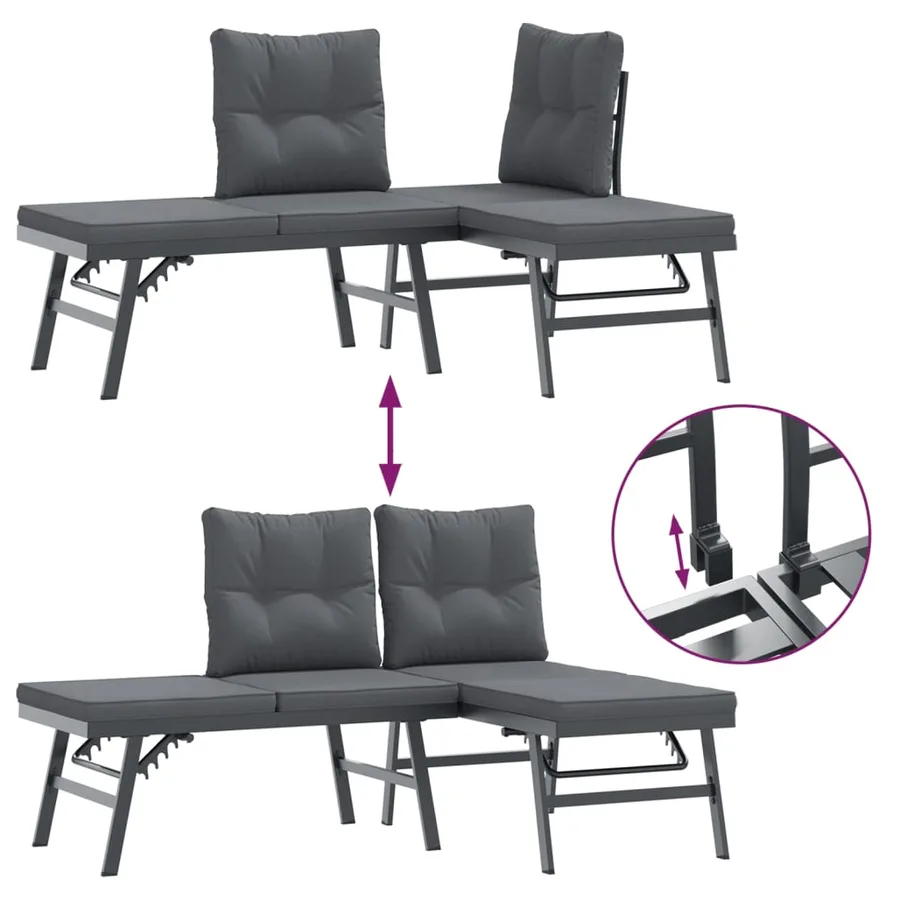 Ensemble de bancs de jardin avec coussins 3 pcs noir - 6