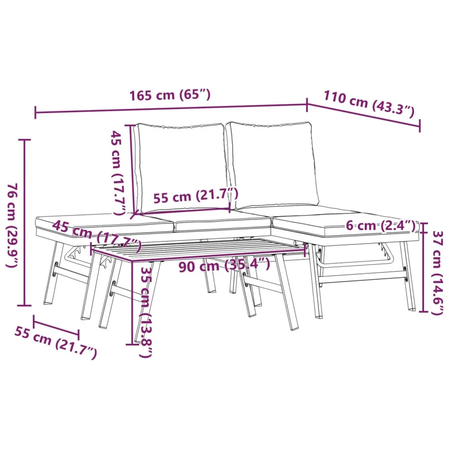 Ensemble de bancs de jardin avec coussins 3 pcs noir - 9