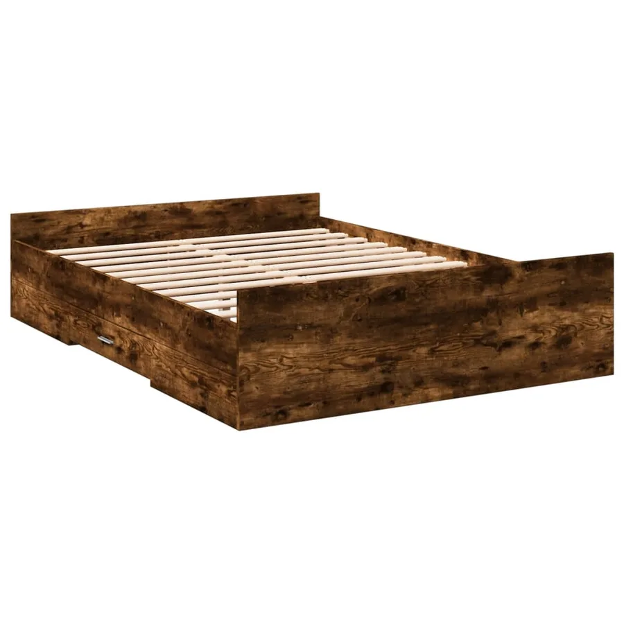 Cadre de lit avec tiroirs sans matelas chêne fumé 140x190 cm - 6