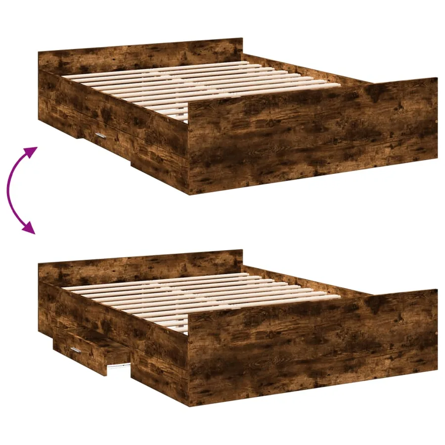 Cadre de lit avec tiroirs sans matelas chêne fumé 140x190 cm - 7