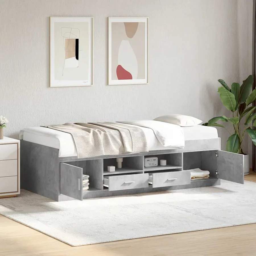 Lit de jour avec tiroirs sans matelas gris béton 75x190 cm