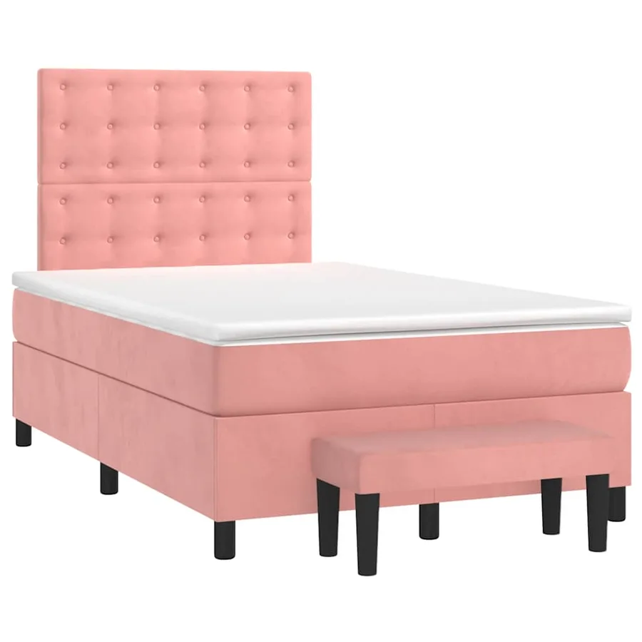 Sommier à lattes de lit avec matelas rose 120x190 cm velours - 2