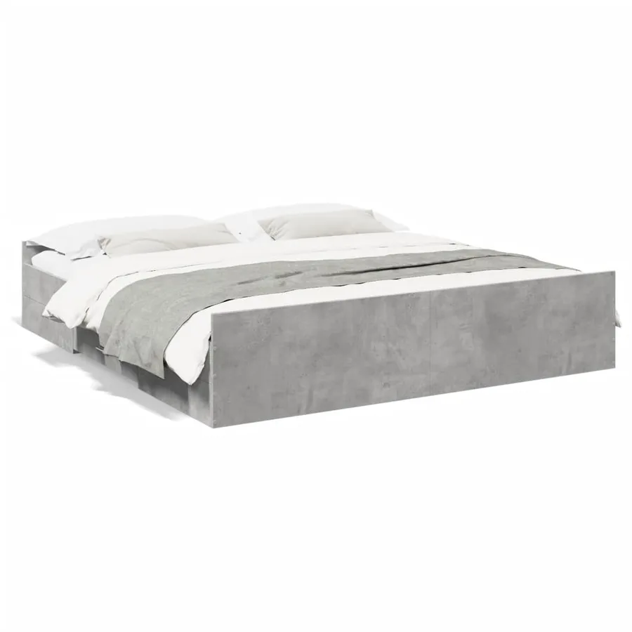 Cadre de lit avec tiroirs sans matelas gris béton 200x200 cm - 2