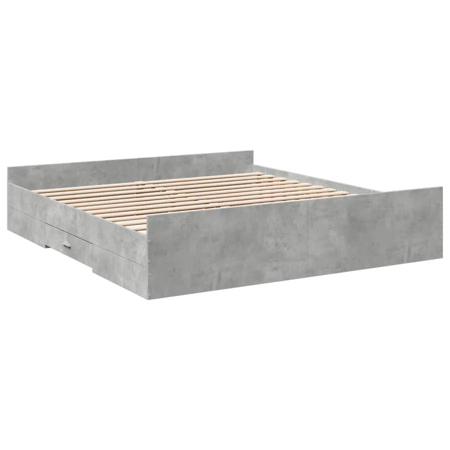 Cadre de lit avec tiroirs sans matelas gris béton 200x200 cm - 3