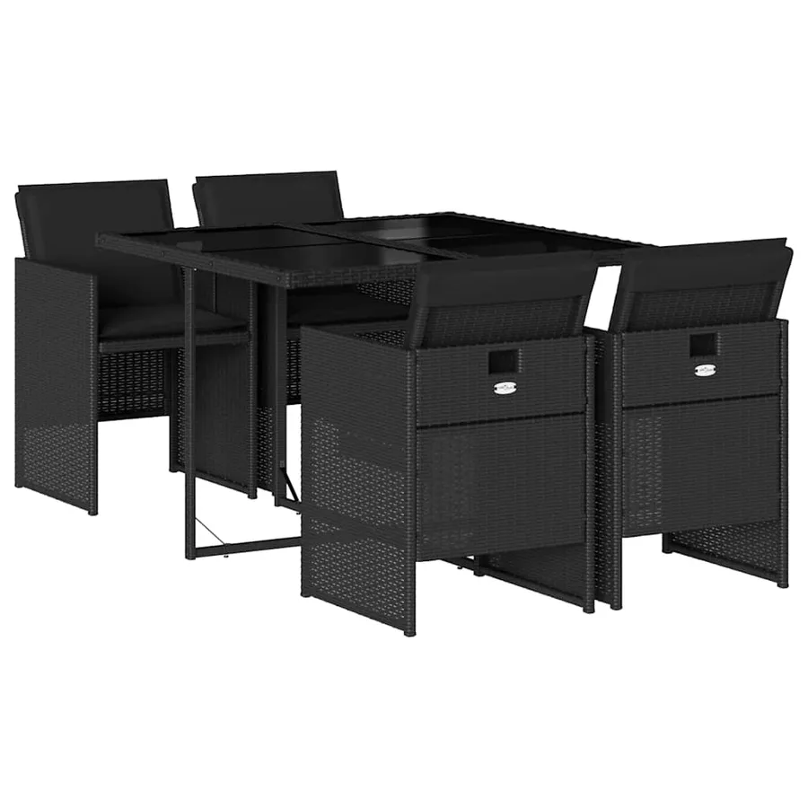 Ensemble à manger de jardin coussins 5pcs Noir Résine tressée - 2