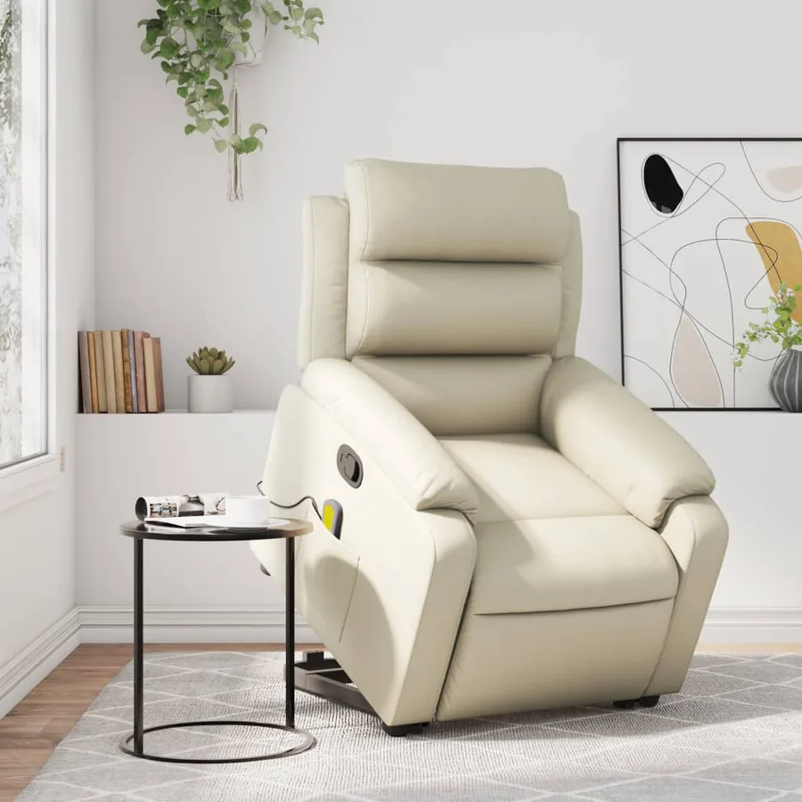 Fauteuil inclinable de massage Crème Similicuir - 15