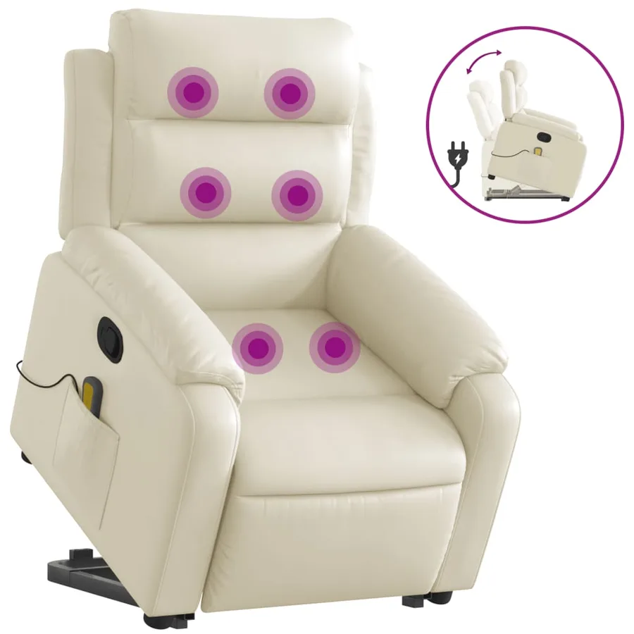 Fauteuil inclinable de massage Crème Similicuir - 2
