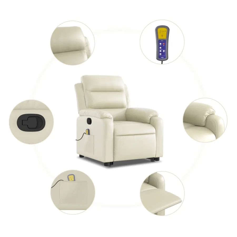 Fauteuil inclinable de massage Crème Similicuir - 8