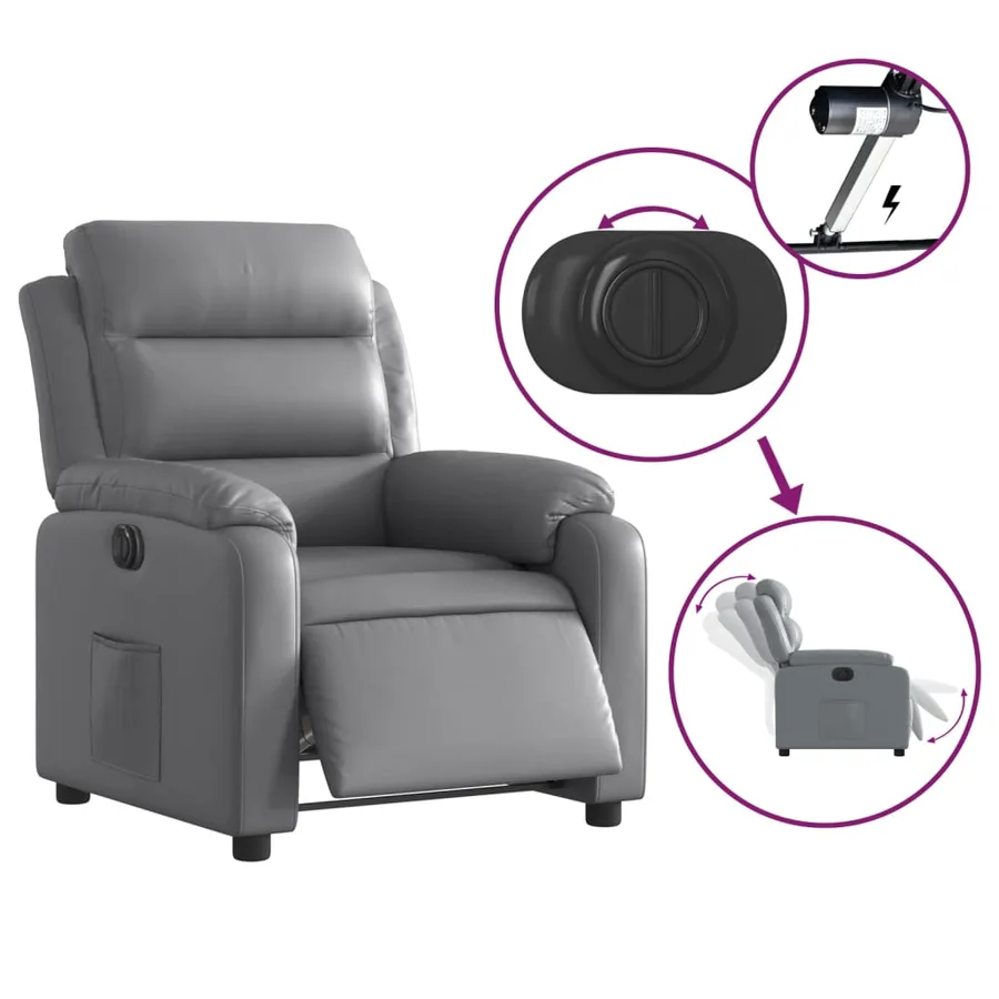 Fauteuil inclinable électrique Gris Similicuir - 6