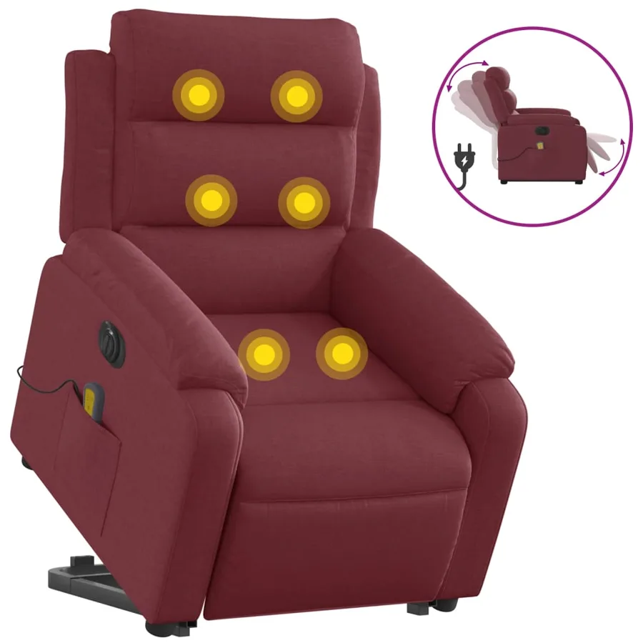 Fauteuil inclinable de massage électrique Rouge bordeaux Tissu - 2