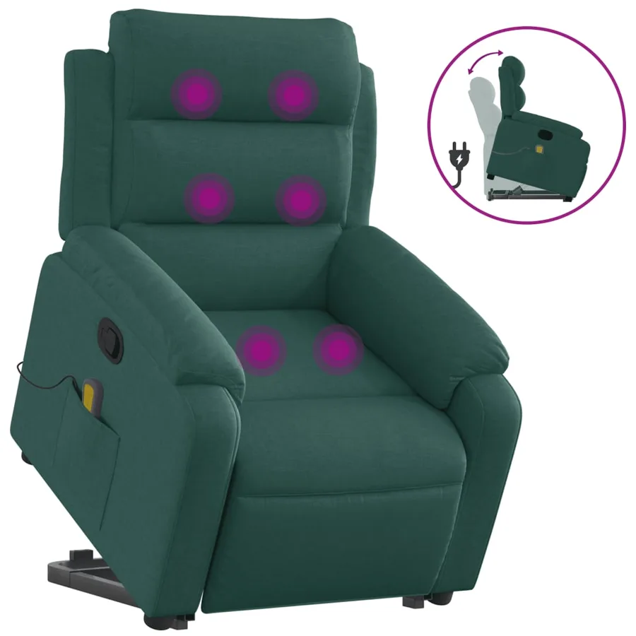 Fauteuil inclinable de massage Vert foncé Tissu - 2