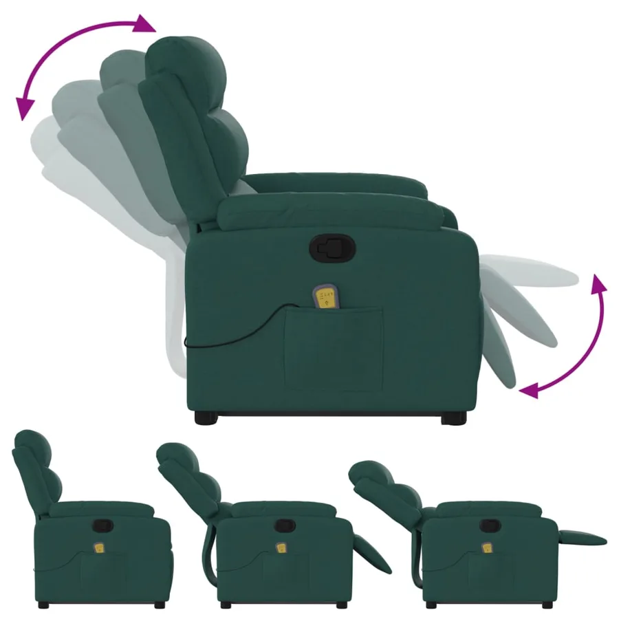 Fauteuil inclinable de massage Vert foncé Tissu - 7