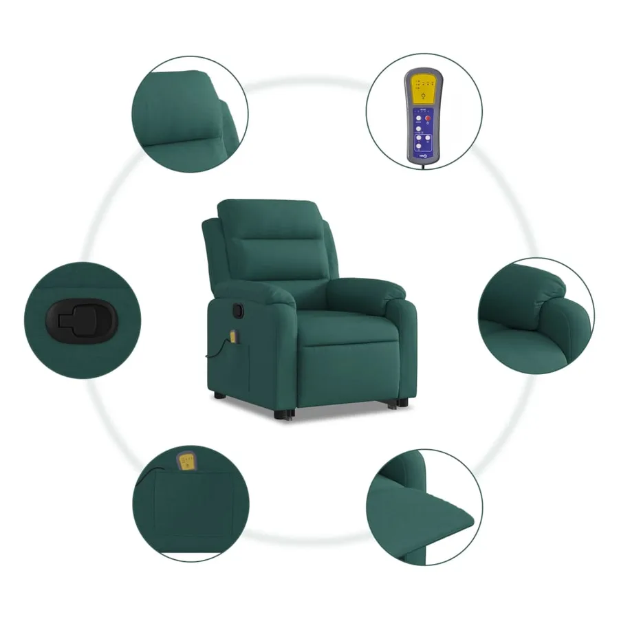 Fauteuil inclinable de massage Vert foncé Tissu - 8