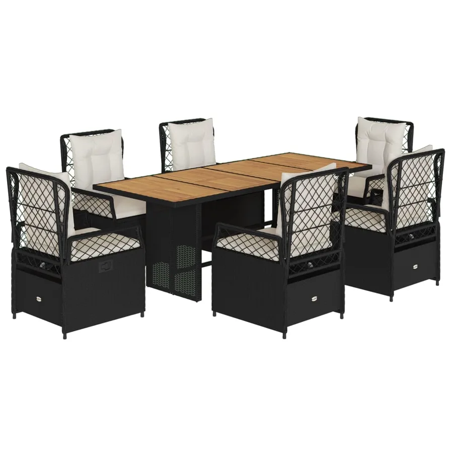 Ensemble à manger de jardin coussins 7pcs Noir Résine tressée - 2
