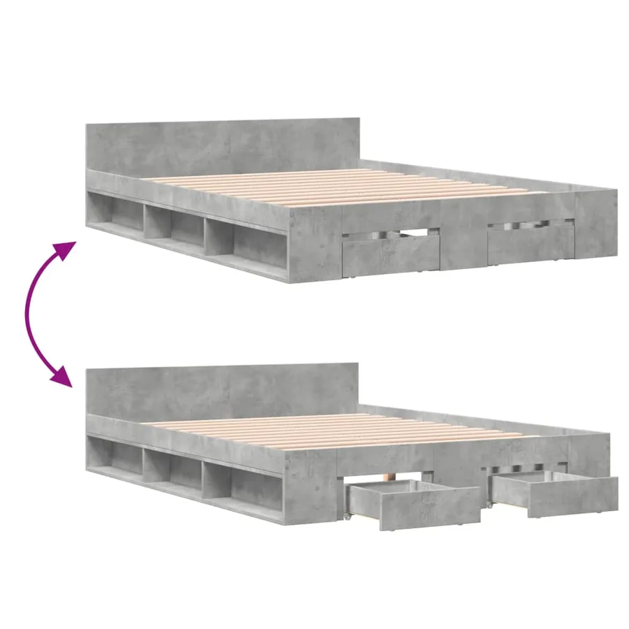 Cadre de lit avec tiroirs sans matelas gris béton 135x190 cm - 7